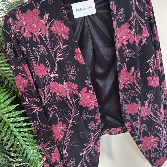BCBGeneration Black & Pink Floral Draped Blazer Satin Lined Suit Jacket Office - Picture 4 of 13